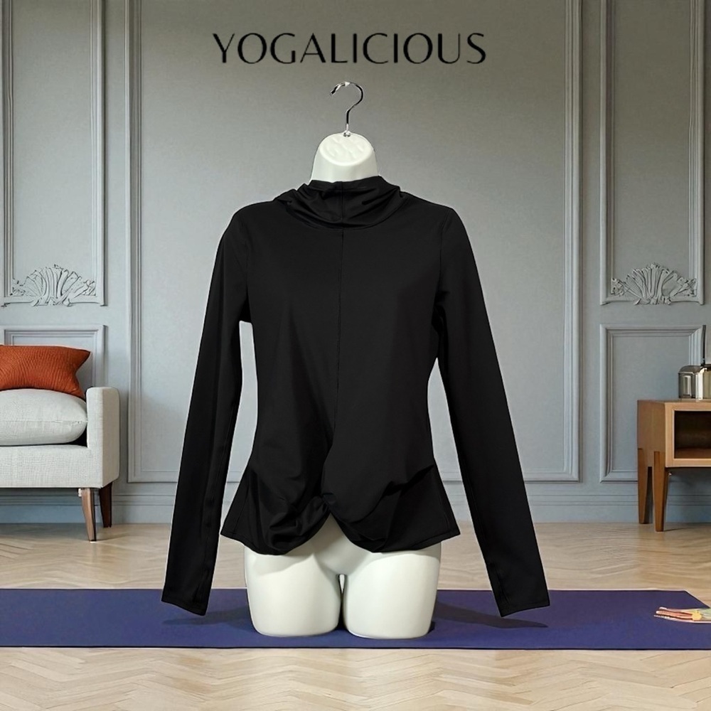 Yogalicious, Long Sleeve Hooded Top, Small, Black 🧘♀️